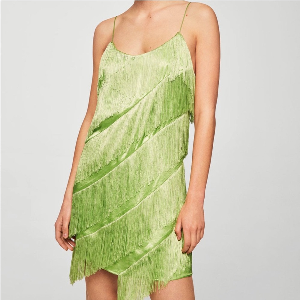 ISO Mango fringe dress in green